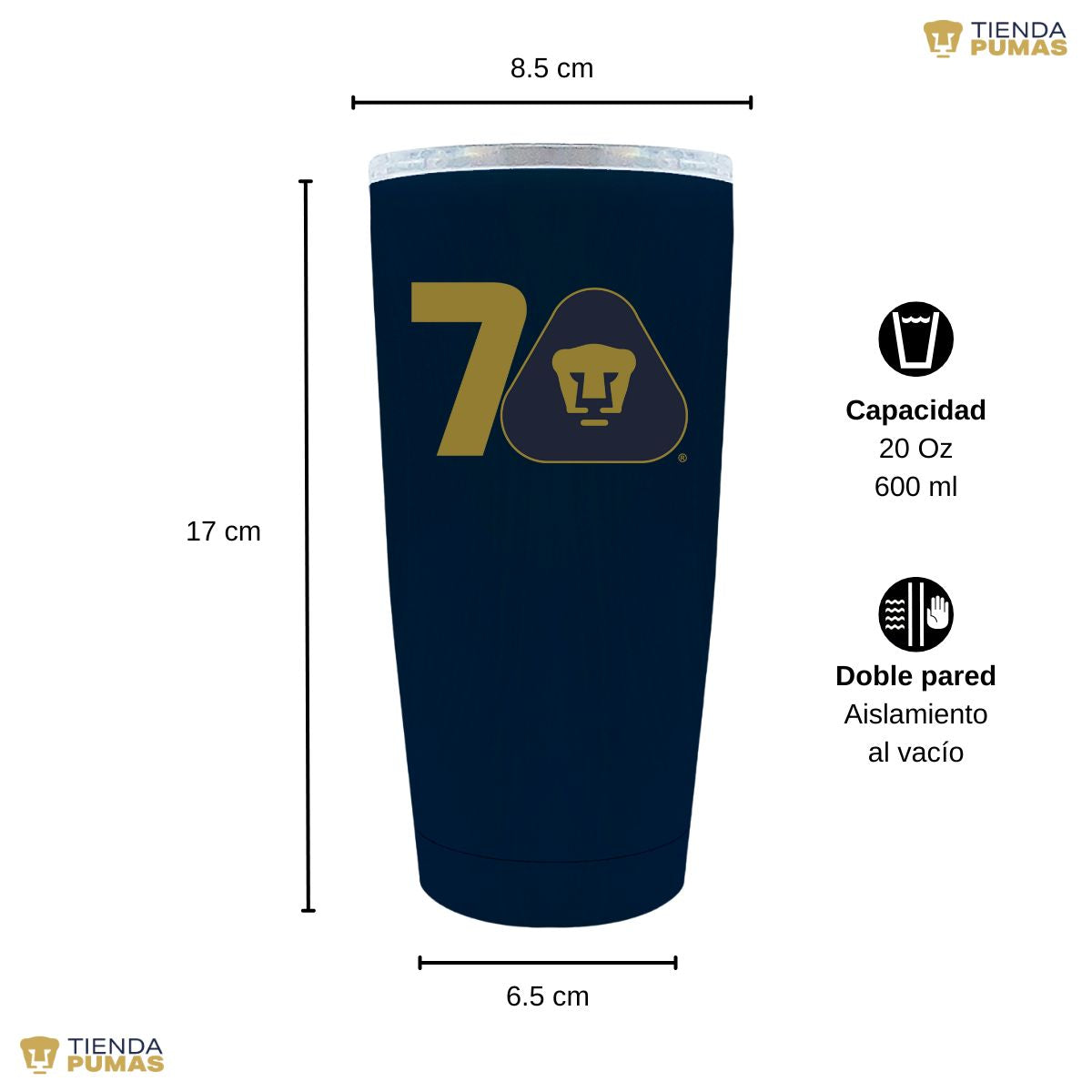 Termo 20 Oz Pumas UNAM 70 Años Fte Edición Limitada 4