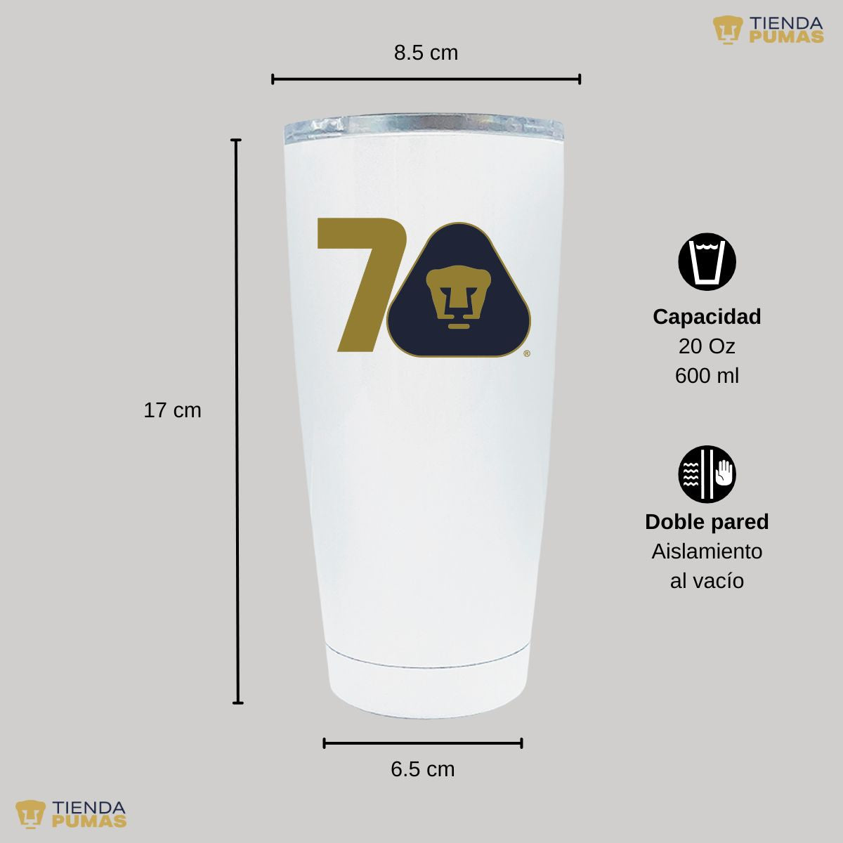 Termo 20 Oz Pumas UNAM 70 Años Fte Edición Limitada 4