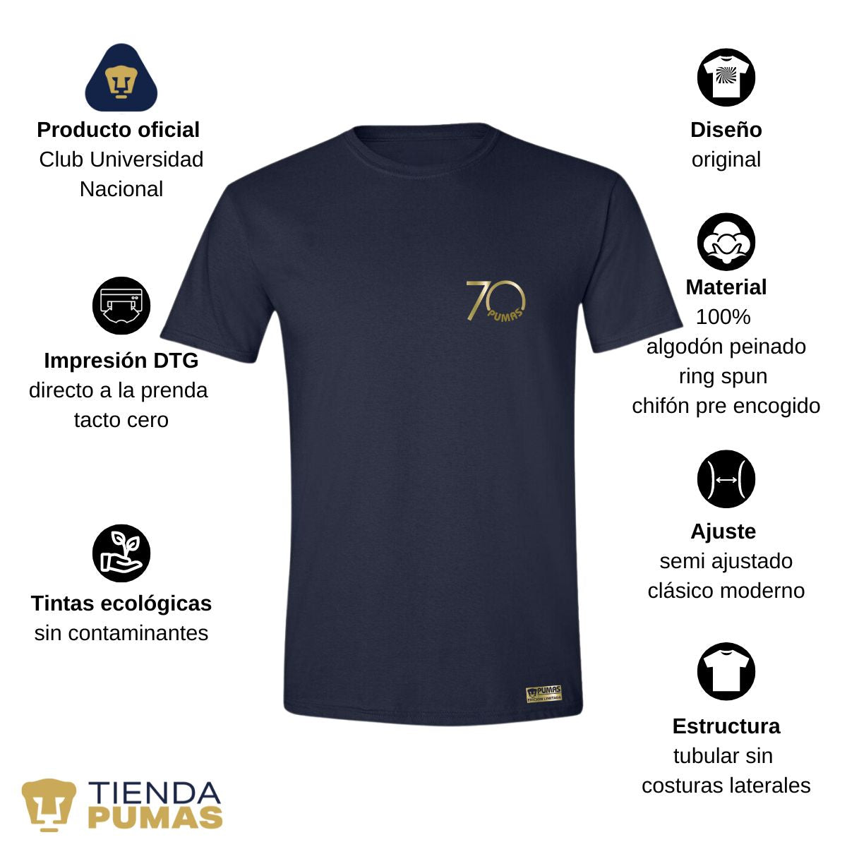 Playera Hombre Pumas UNAM 70 Aniversario FYR Edición Limitada 4