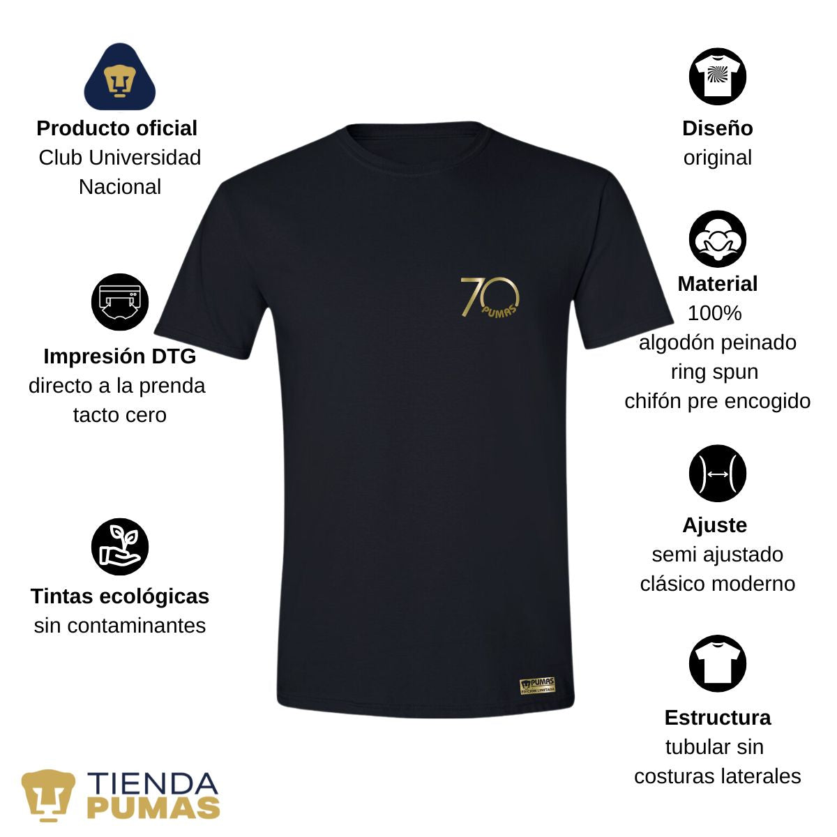 Playera Hombre Pumas UNAM 70 Aniversario FYR Edición Limitada 4