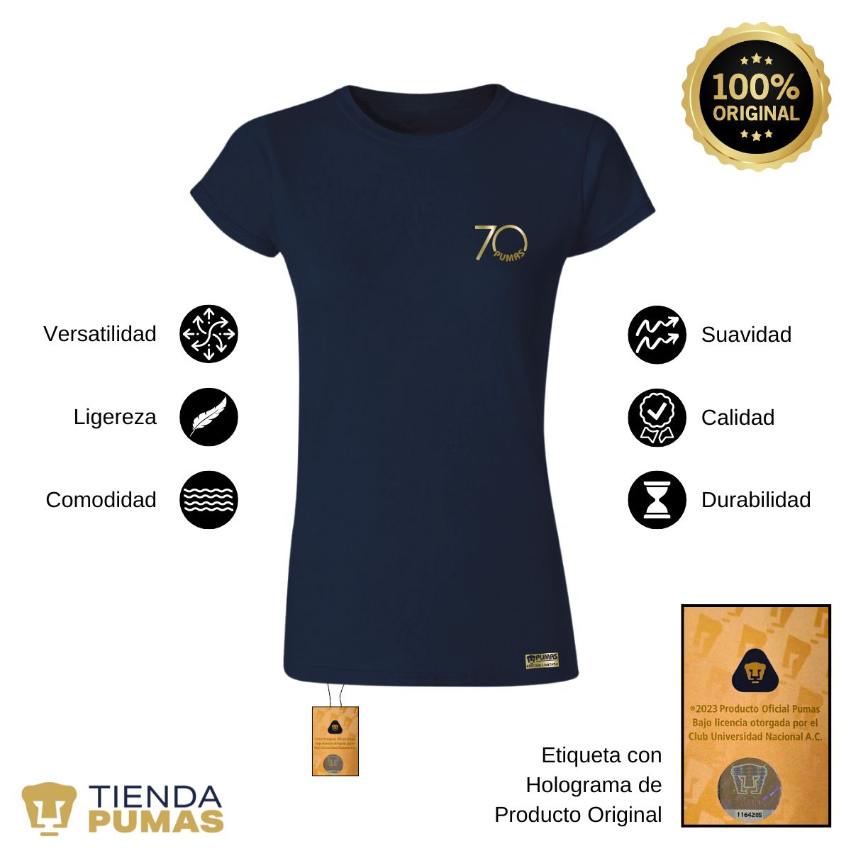 Playera Mujer Pumas UNAM 70 Aniversario FYR Edición Limitada 4