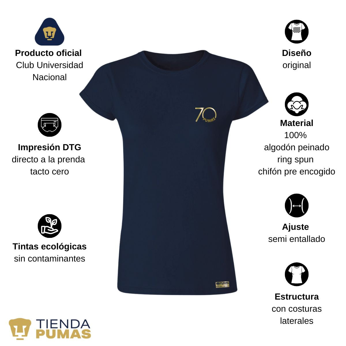 Playera Mujer Pumas UNAM 70 Aniversario FYR Edición Limitada 4