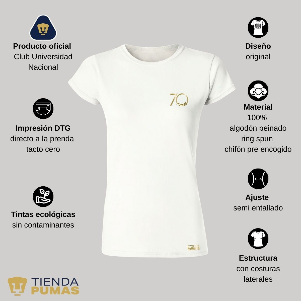 Playera Mujer Pumas UNAM 70 Aniversario FYR Edición Limitada 4