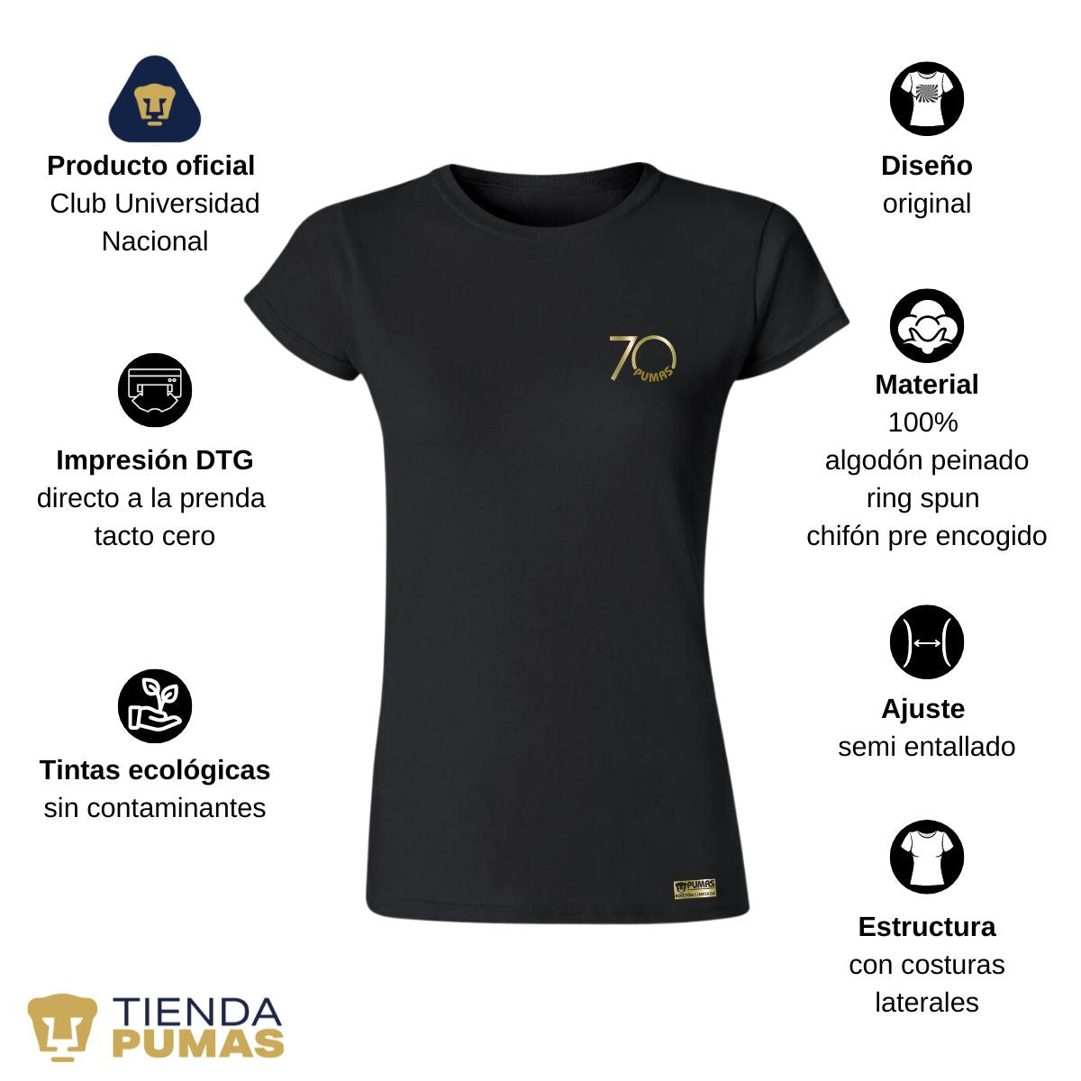 Playera Mujer Pumas UNAM 70 Aniversario FYR Edición Limitada 4