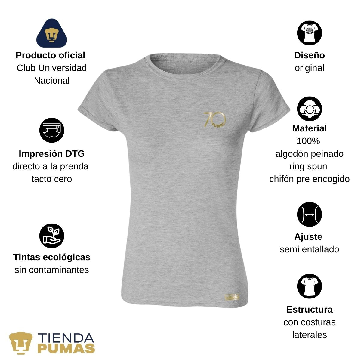 Playera Mujer Pumas UNAM 70 Aniversario FYR Edición Limitada 4