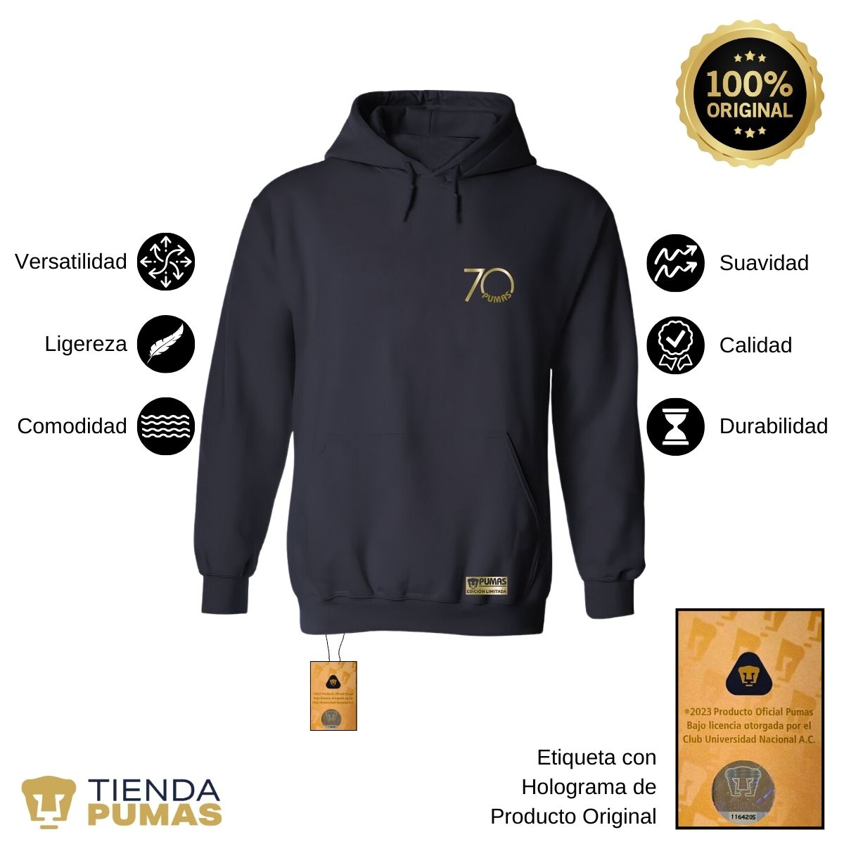 Sudadera Hombre Hoodie Pumas UNAM 70 Aniversario FYR Edición Limitada 4