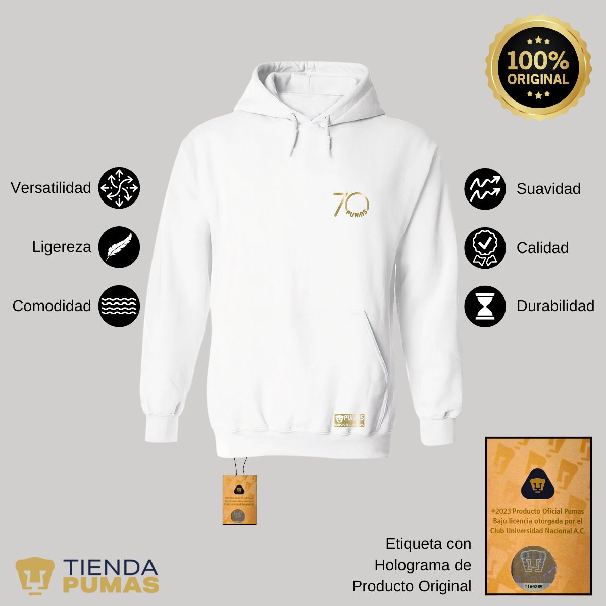 Sudadera Hombre Hoodie Pumas UNAM 70 Aniversario FYR Edición Limitada 4