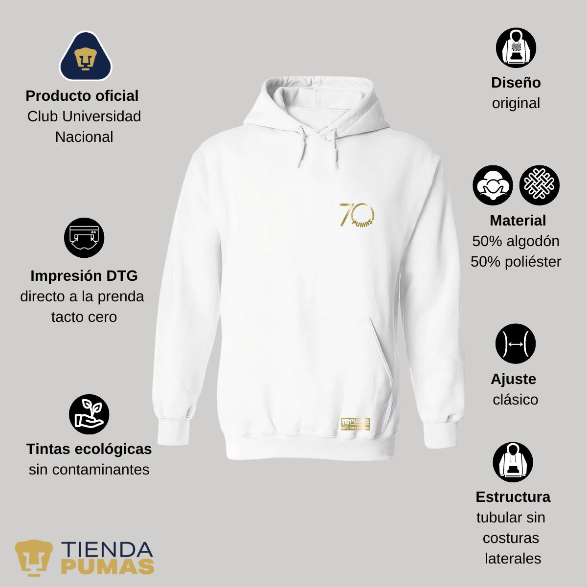 Sudadera Hombre Hoodie Pumas UNAM 70 Aniversario FYR Edición Limitada 4