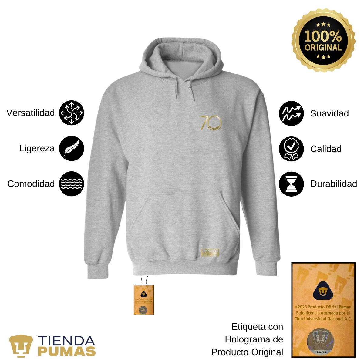 Sudadera Hombre Hoodie Pumas UNAM 70 Aniversario FYR Edición Limitada 4