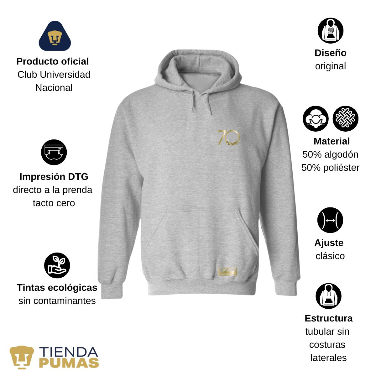 Sudadera Hombre Hoodie Pumas UNAM 70 Aniversario FYR Edición Limitada 4