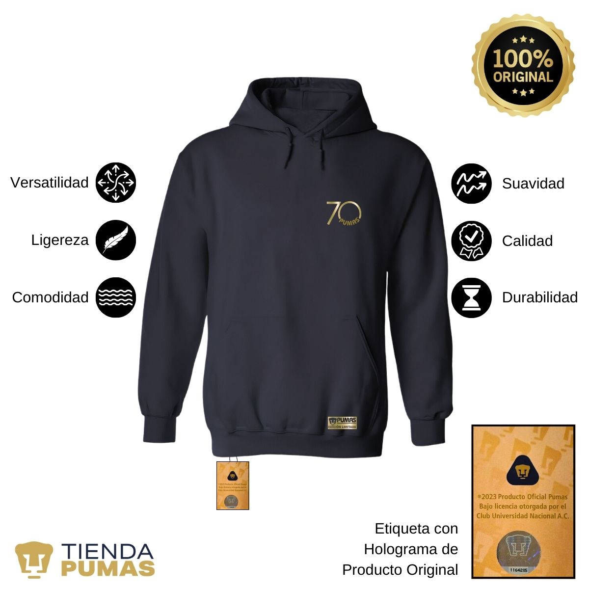 Sudadera Mujer Hoodie Pumas UNAM 70 Aniversario FYR Edición Limitada 4