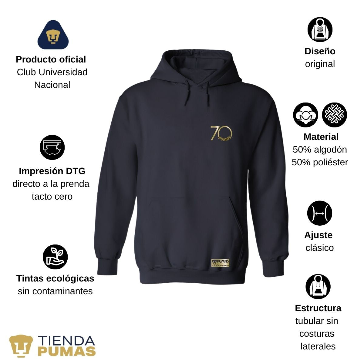 Sudadera Mujer Hoodie Pumas UNAM 70 Aniversario FYR Edición Limitada 4