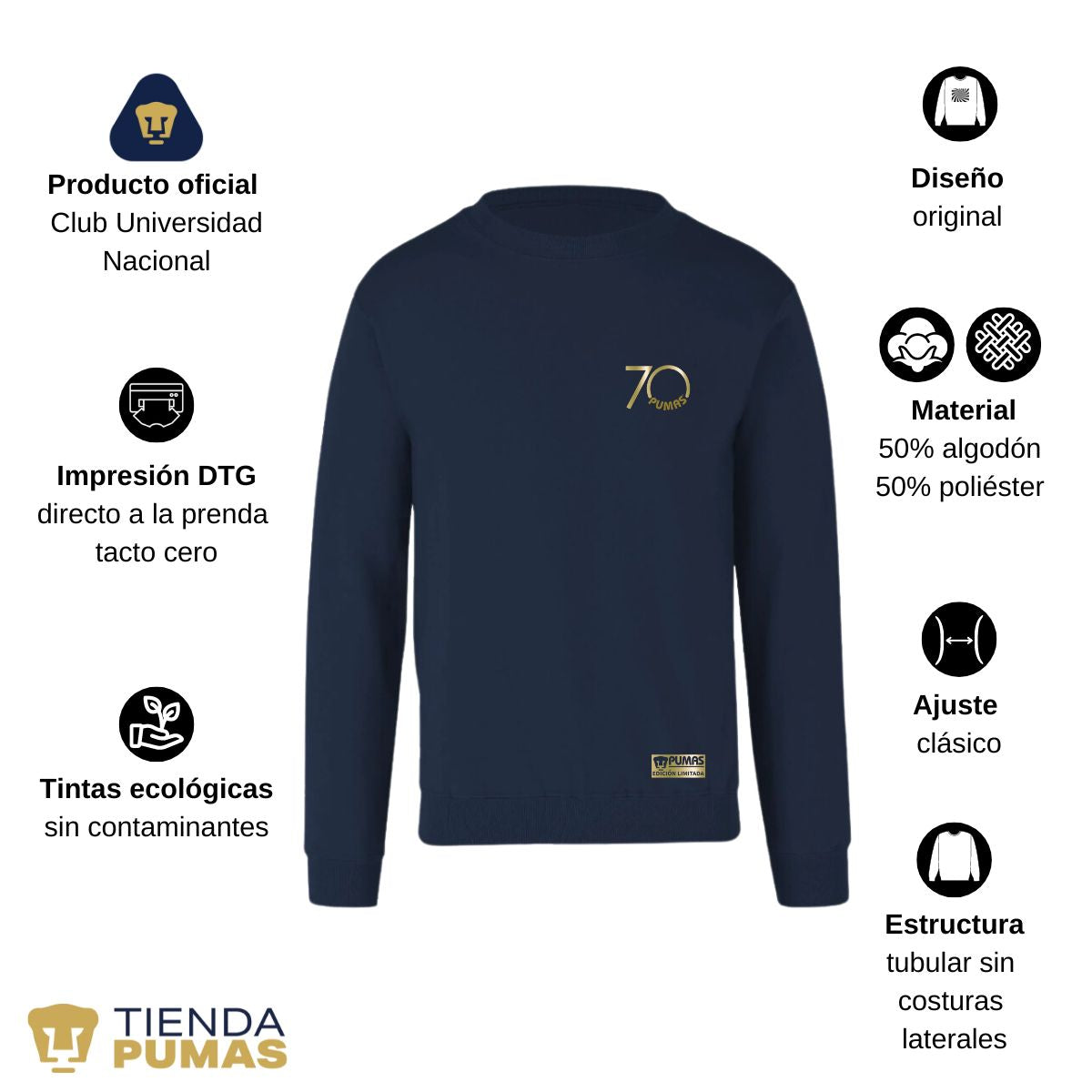 Sudadera Hombre Pumas UNAM 70 Aniversario FYR Edición Limitada 4