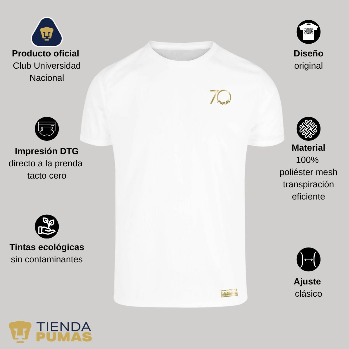 Playera Transpirable Hombre Pumas UNAM 70 Aniversario FYR Edición Limitada 4