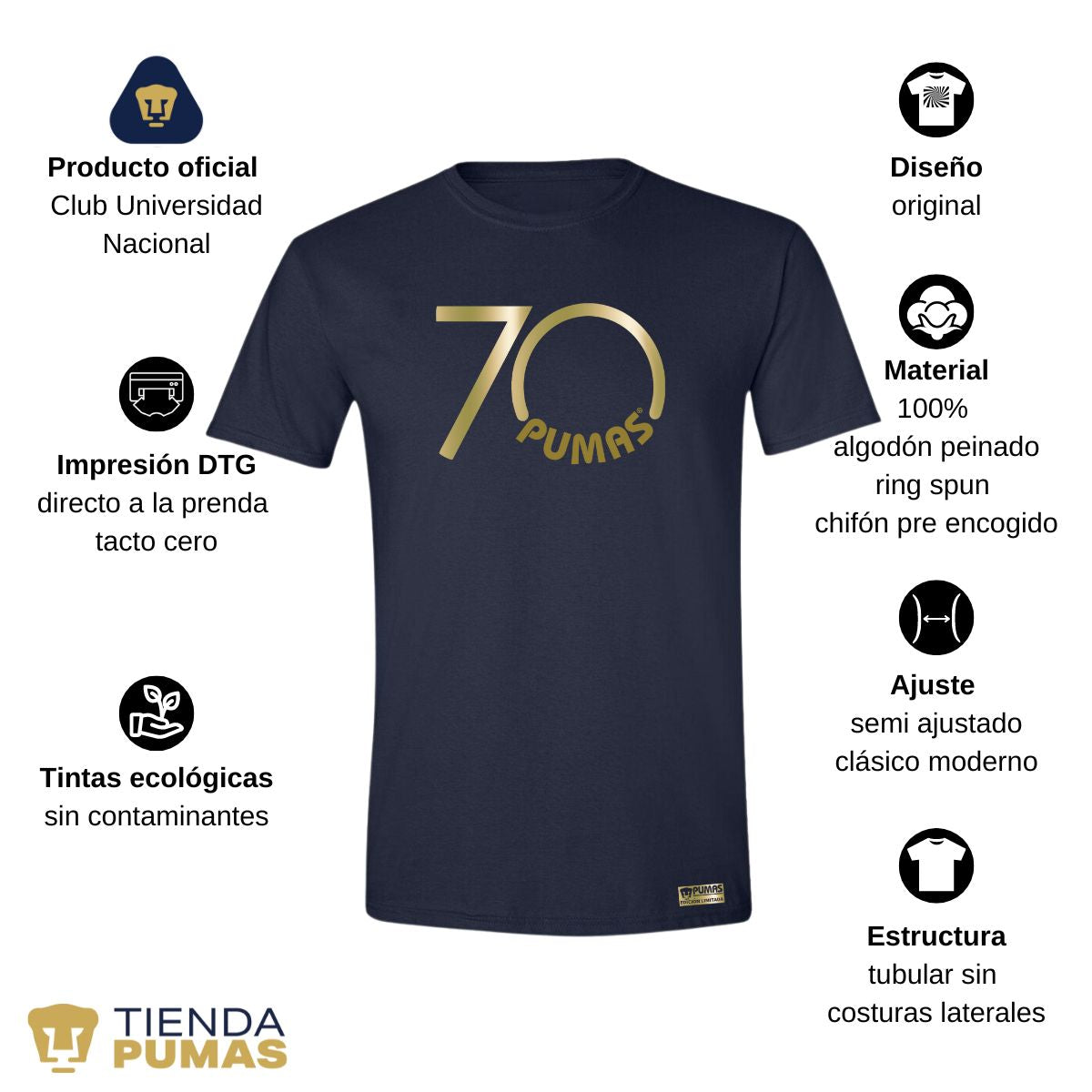 Playera Hombre Pumas UNAM 70 Aniversario Fte Edición Limitada 4