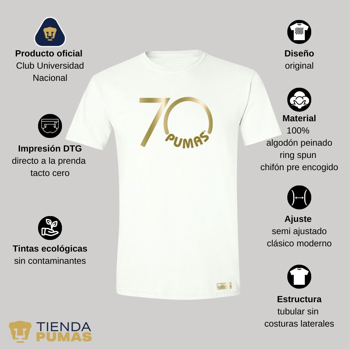 Playera Hombre Pumas UNAM 70 Aniversario Fte Edición Limitada 4