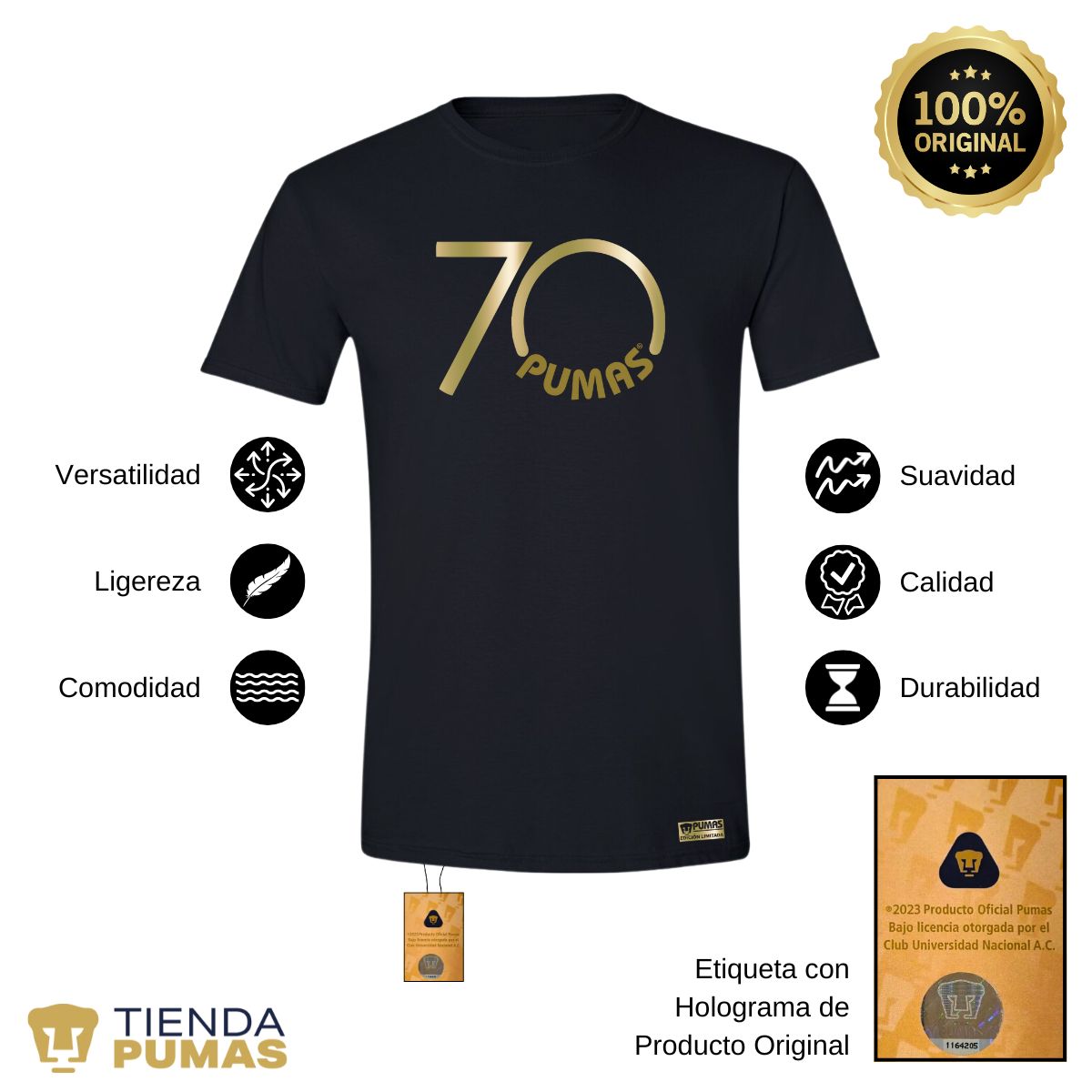 Playera Hombre Pumas UNAM 70 Aniversario Fte Edición Limitada 4