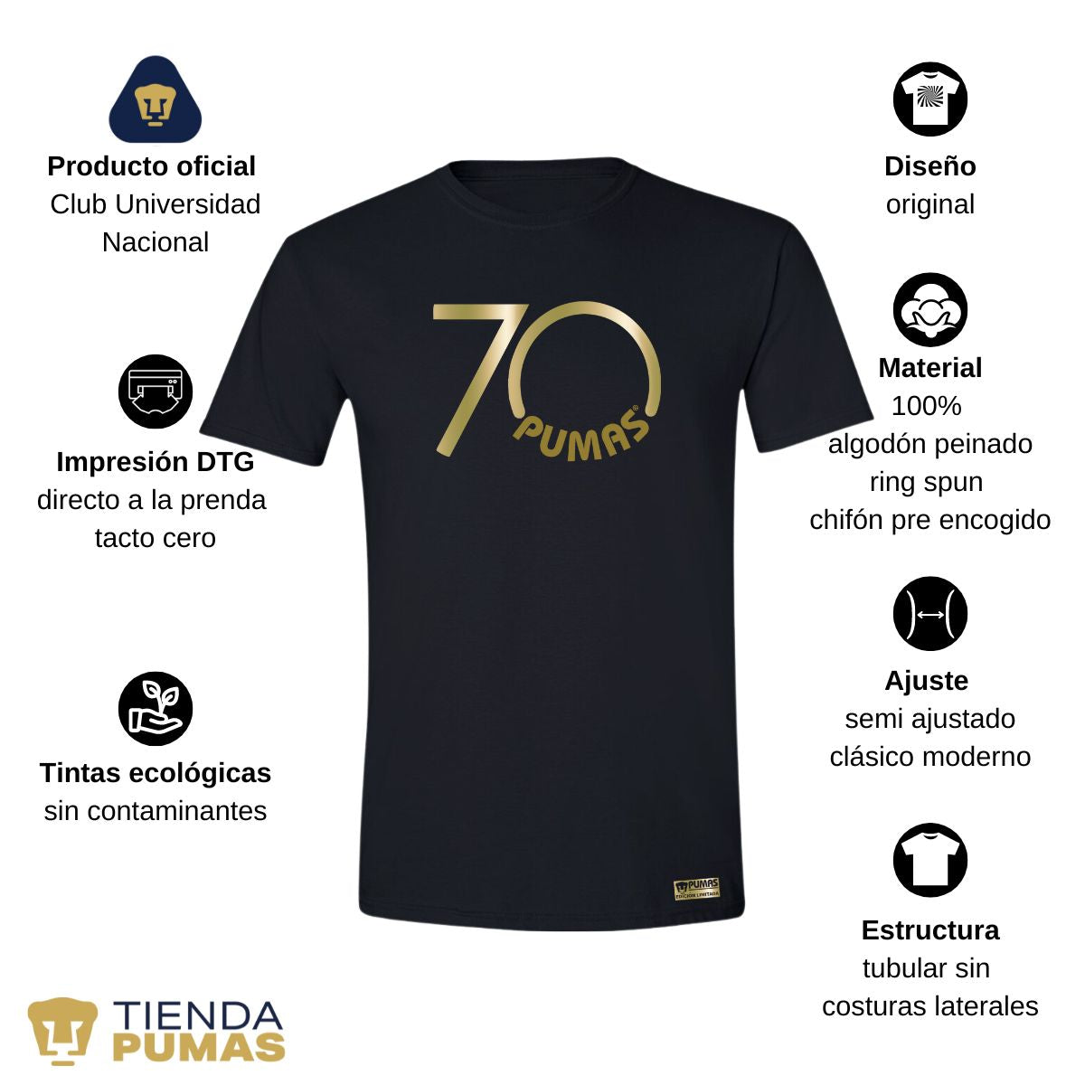 Playera Hombre Pumas UNAM 70 Aniversario Fte Edición Limitada 4