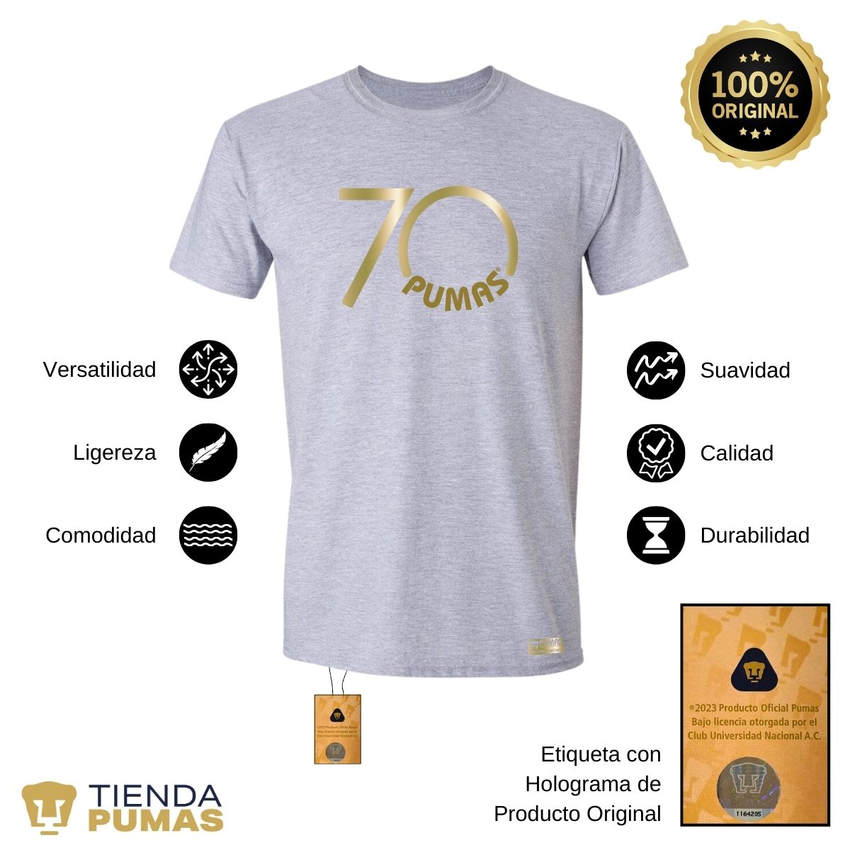 Playera Hombre Pumas UNAM 70 Aniversario Fte Edición Limitada 4