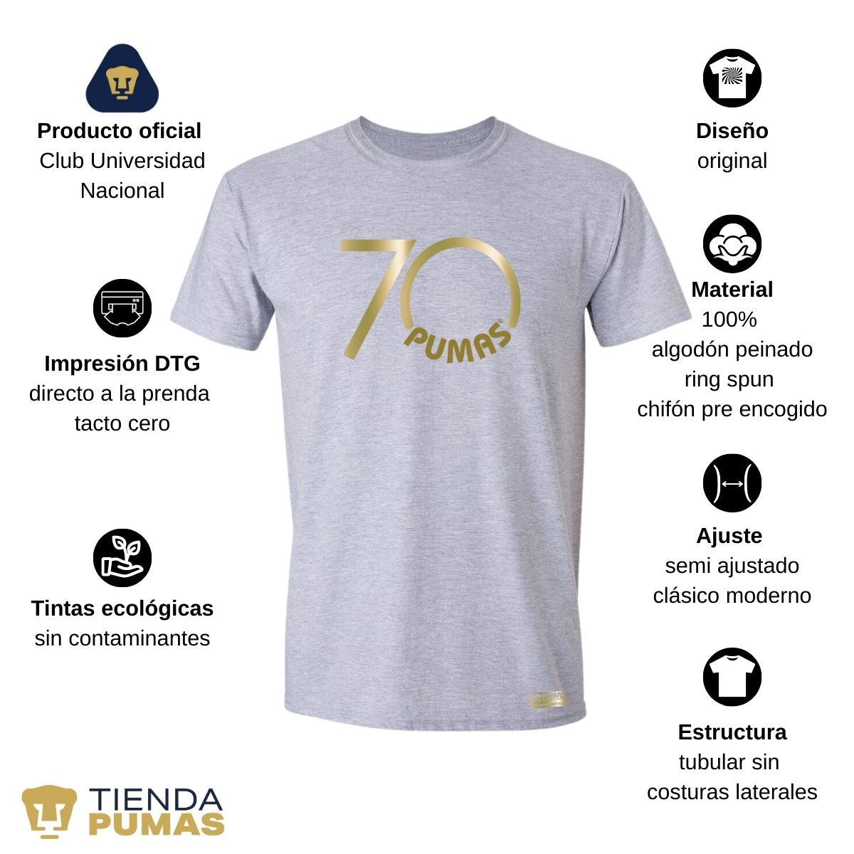 Playera Hombre Pumas UNAM 70 Aniversario Fte Edición Limitada 4