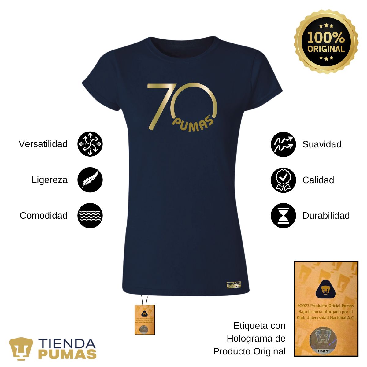 Playera Mujer Pumas UNAM 70 Aniversario Fte Edición Limitada 4