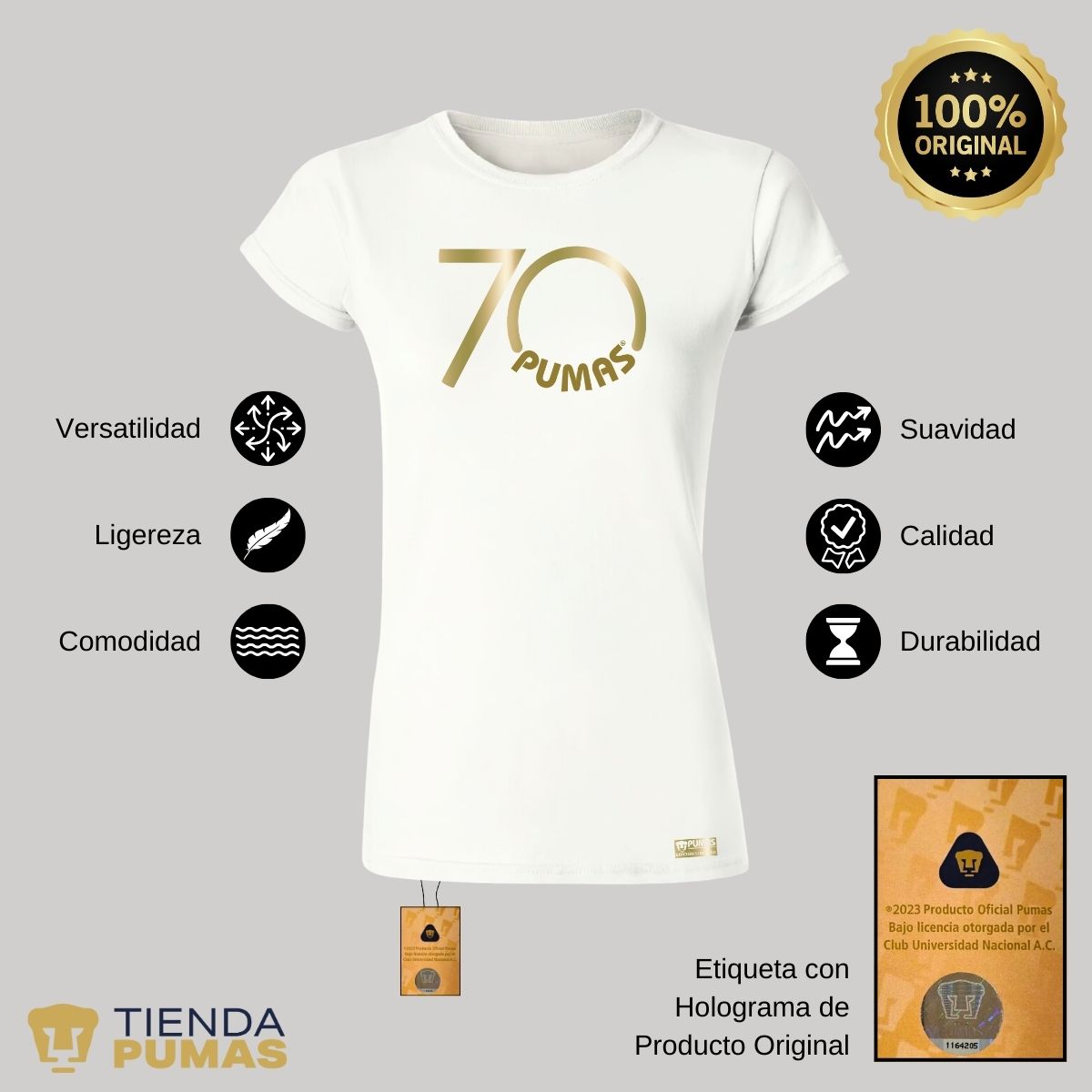 Playera Mujer Pumas UNAM 70 Aniversario Fte Edición Limitada 4