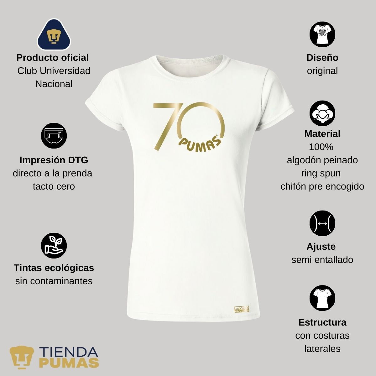 Playera Mujer Pumas UNAM 70 Aniversario Fte Edición Limitada 4