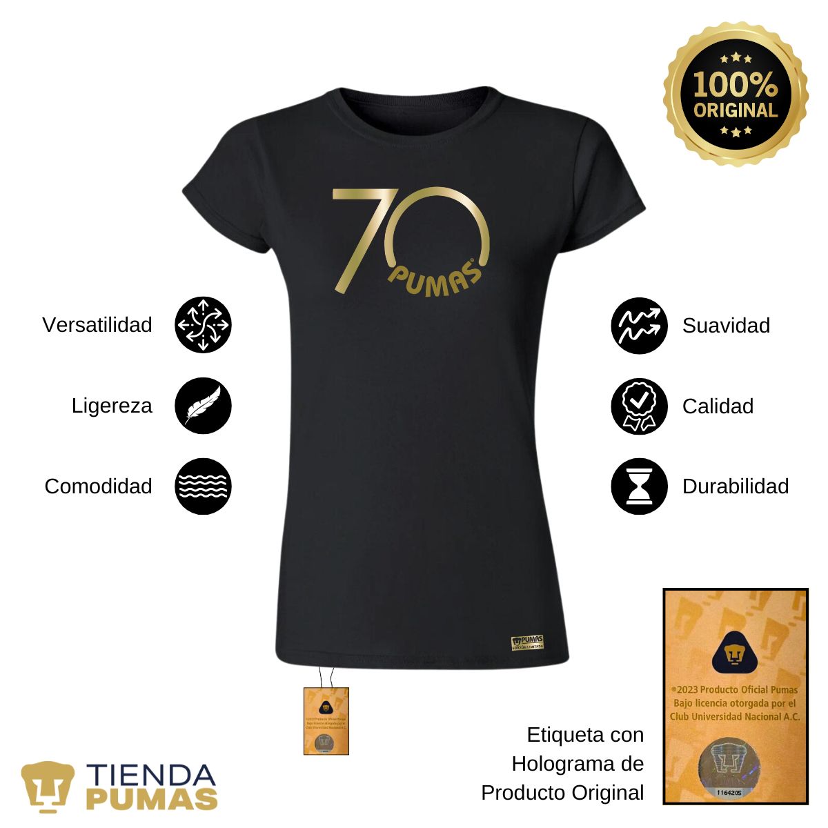 Playera Mujer Pumas UNAM 70 Aniversario Fte Edición Limitada 4