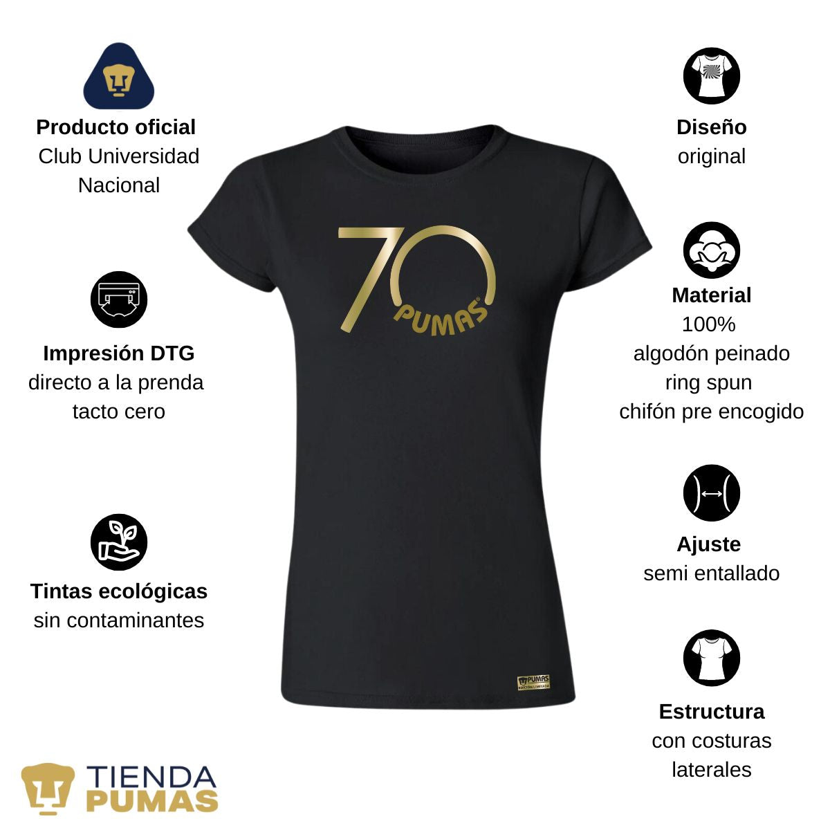 Playera Mujer Pumas UNAM 70 Aniversario Fte Edición Limitada 4