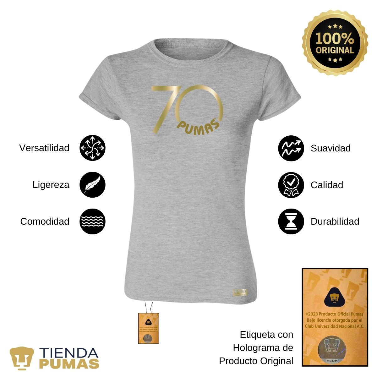 Playera Mujer Pumas UNAM 70 Aniversario Fte Edición Limitada 4