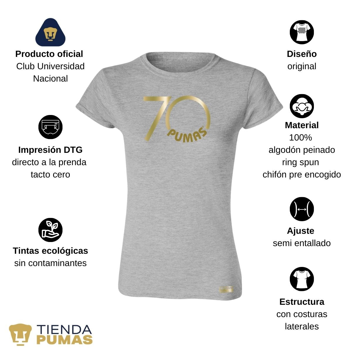 Playera Mujer Pumas UNAM 70 Aniversario Fte Edición Limitada 4