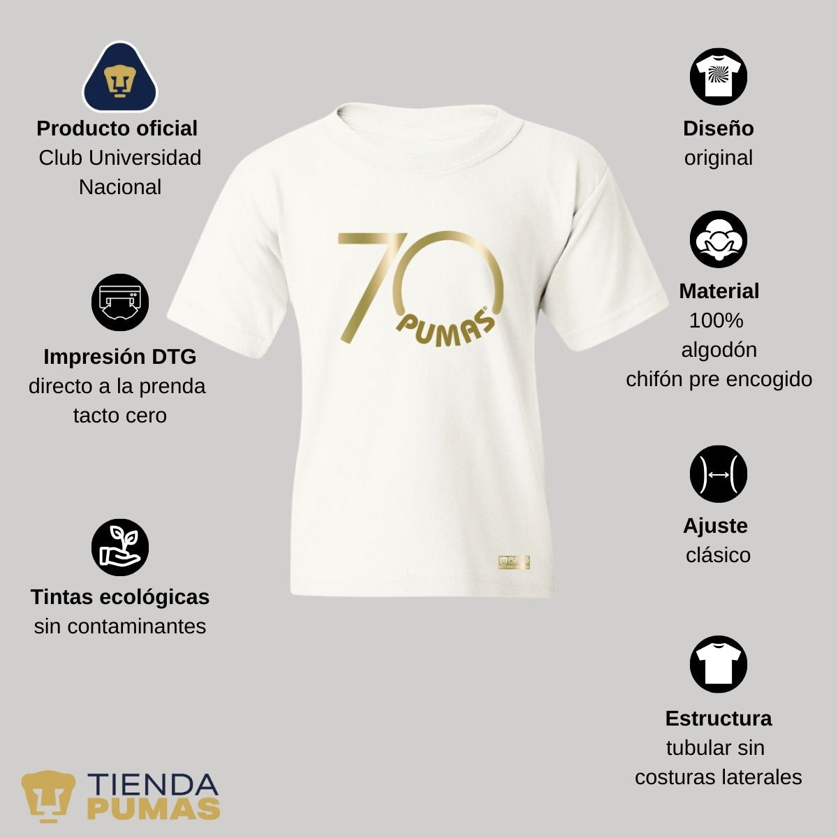 Playera Niños Pumas UNAM 70 Aniversario Fte Edición Limitada 4