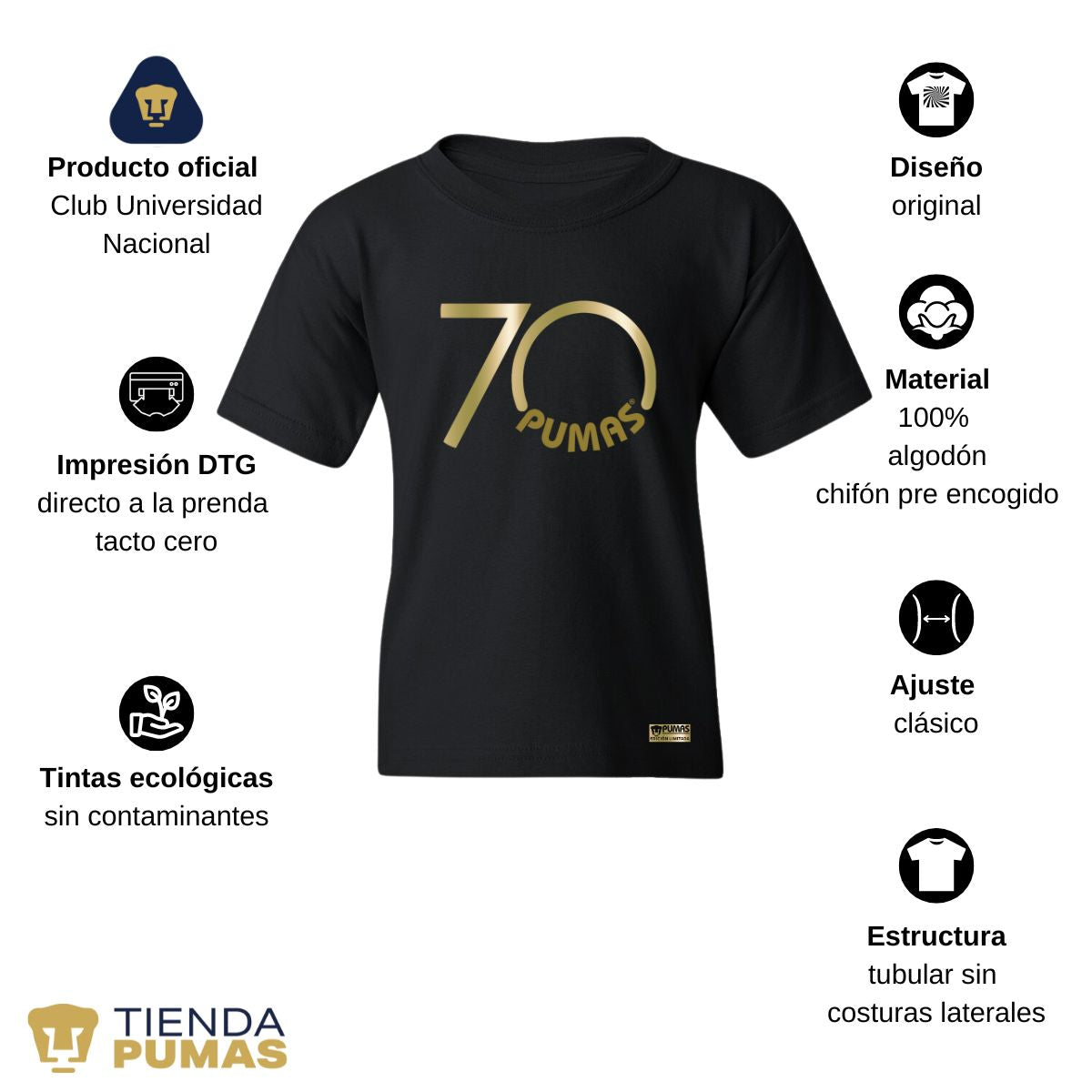 Playera Niños Pumas UNAM 70 Aniversario Fte Edición Limitada 4