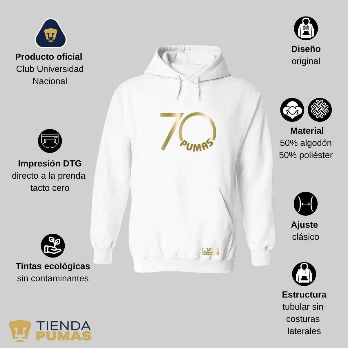 Sudadera Hombre Hoodie Pumas UNAM 70 Aniversario Fte Edición Limitada 4