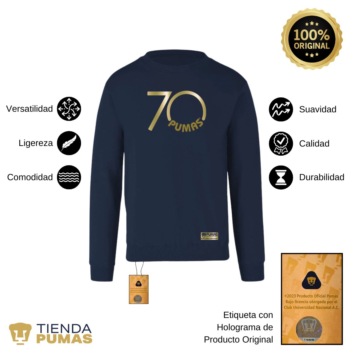 Sudadera Hombre Pumas UNAM 70 Aniversario Fte Edición Limitada 4