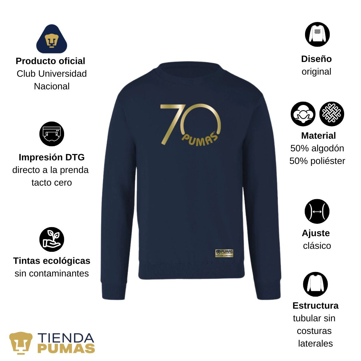 Sudadera Hombre Pumas UNAM 70 Aniversario Fte Edición Limitada 4