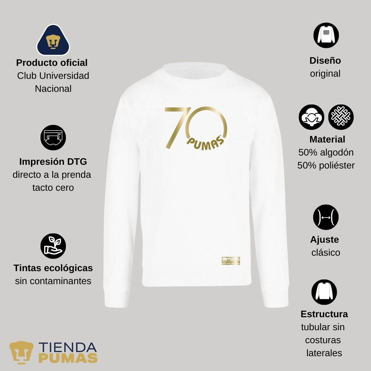 Sudadera Hombre Pumas UNAM 70 Aniversario Fte Edición Limitada 4