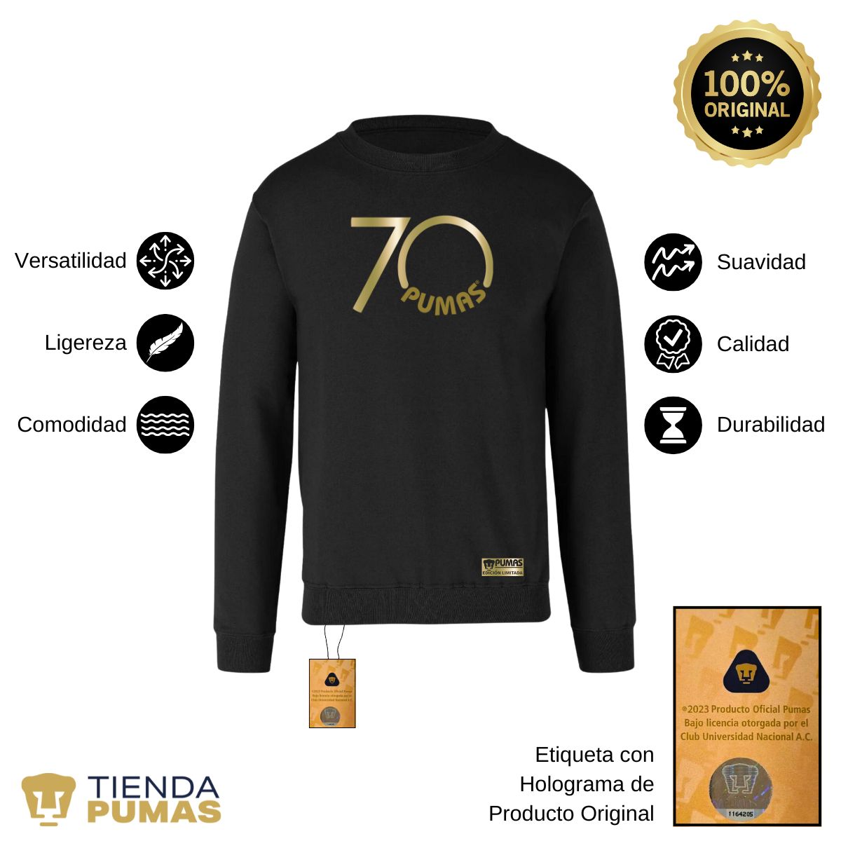 Sudadera Hombre Pumas UNAM 70 Aniversario Fte Edición Limitada 4