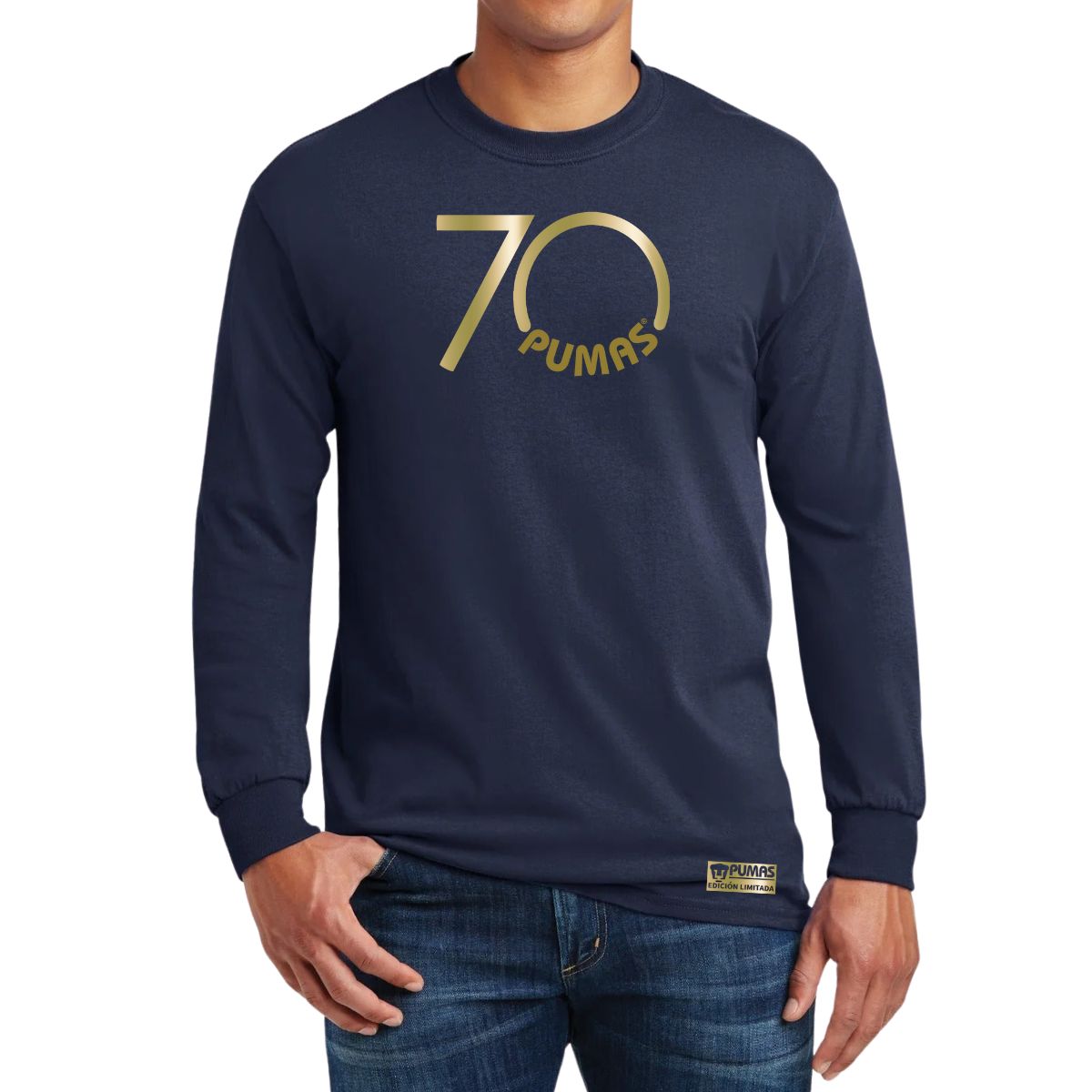 Playera Hombre Pumas UNAM Manga Larga 70 Aniversario Fte Edición Limitada 4