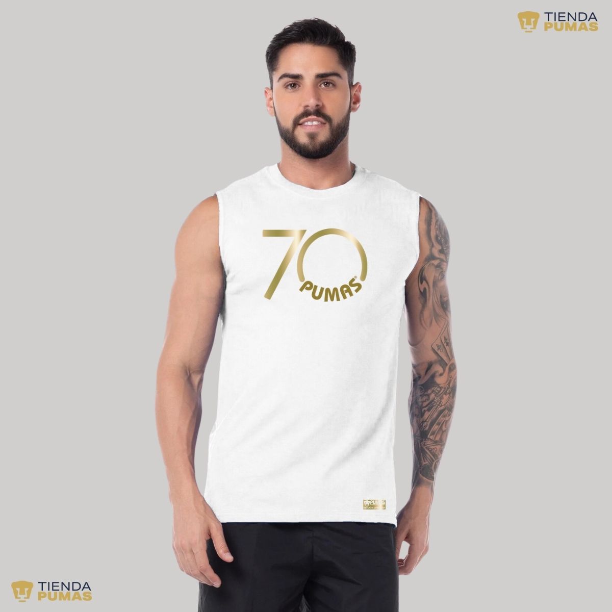 Playera Hombre Pumas UNAM Sin Manga 70 Aniversario Fte Edición Limitada 4