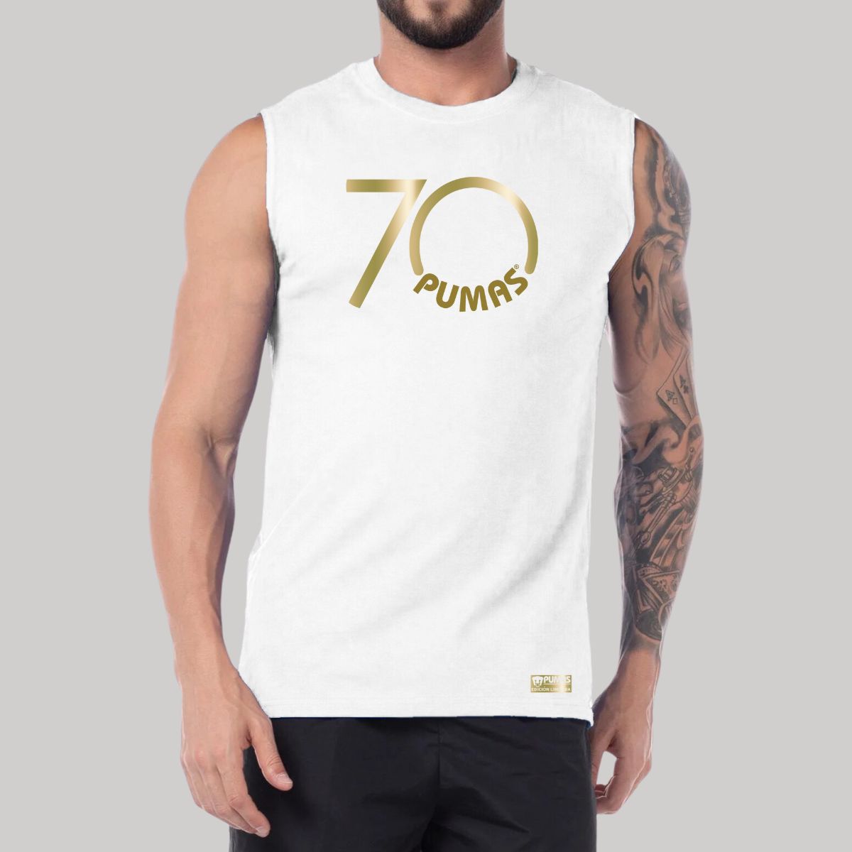 Playera Hombre Pumas UNAM Sin Manga 70 Aniversario Fte Edición Limitada 4