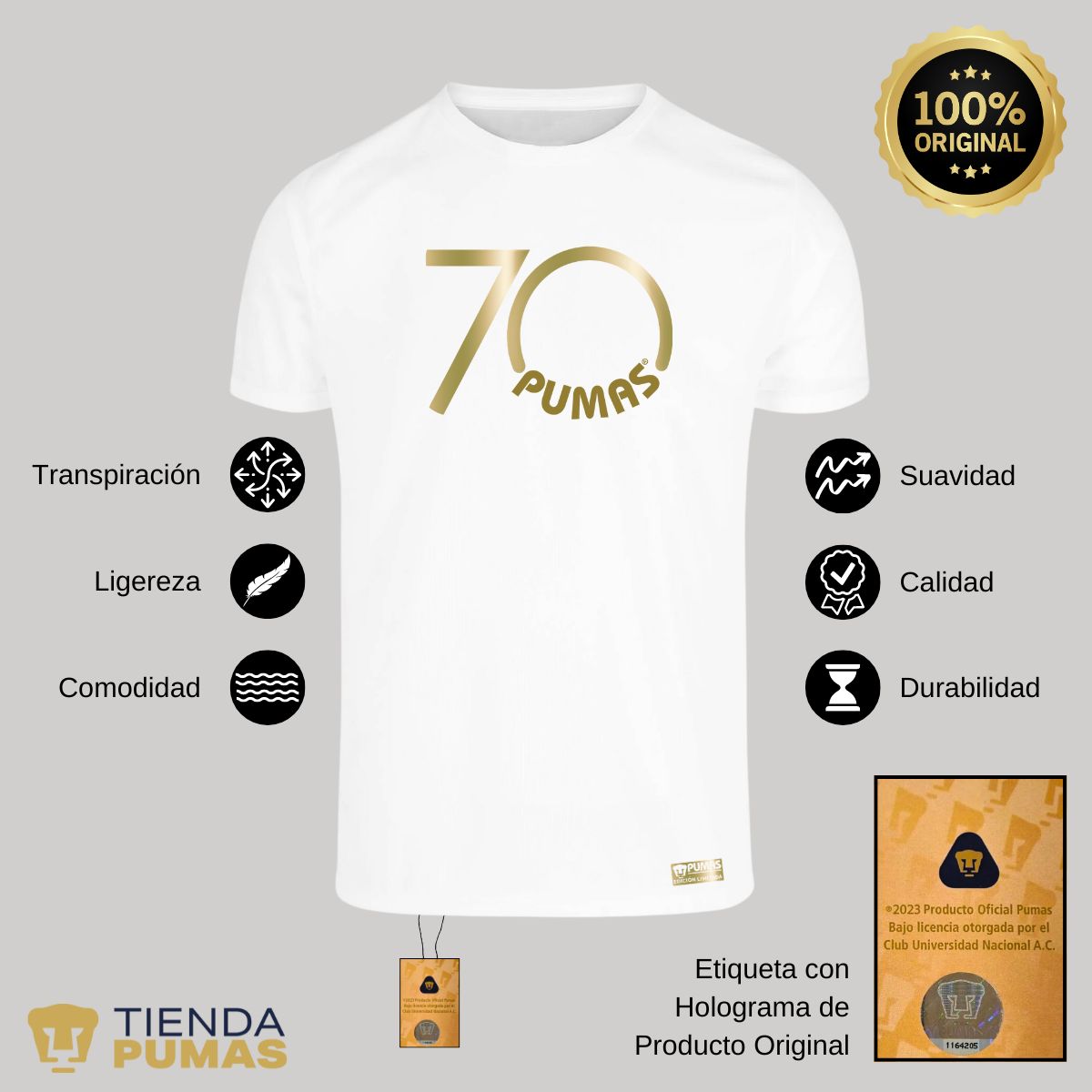 Playera Transpirable Hombre Pumas UNAM 70 Aniversario Fte Edición Limitada 4