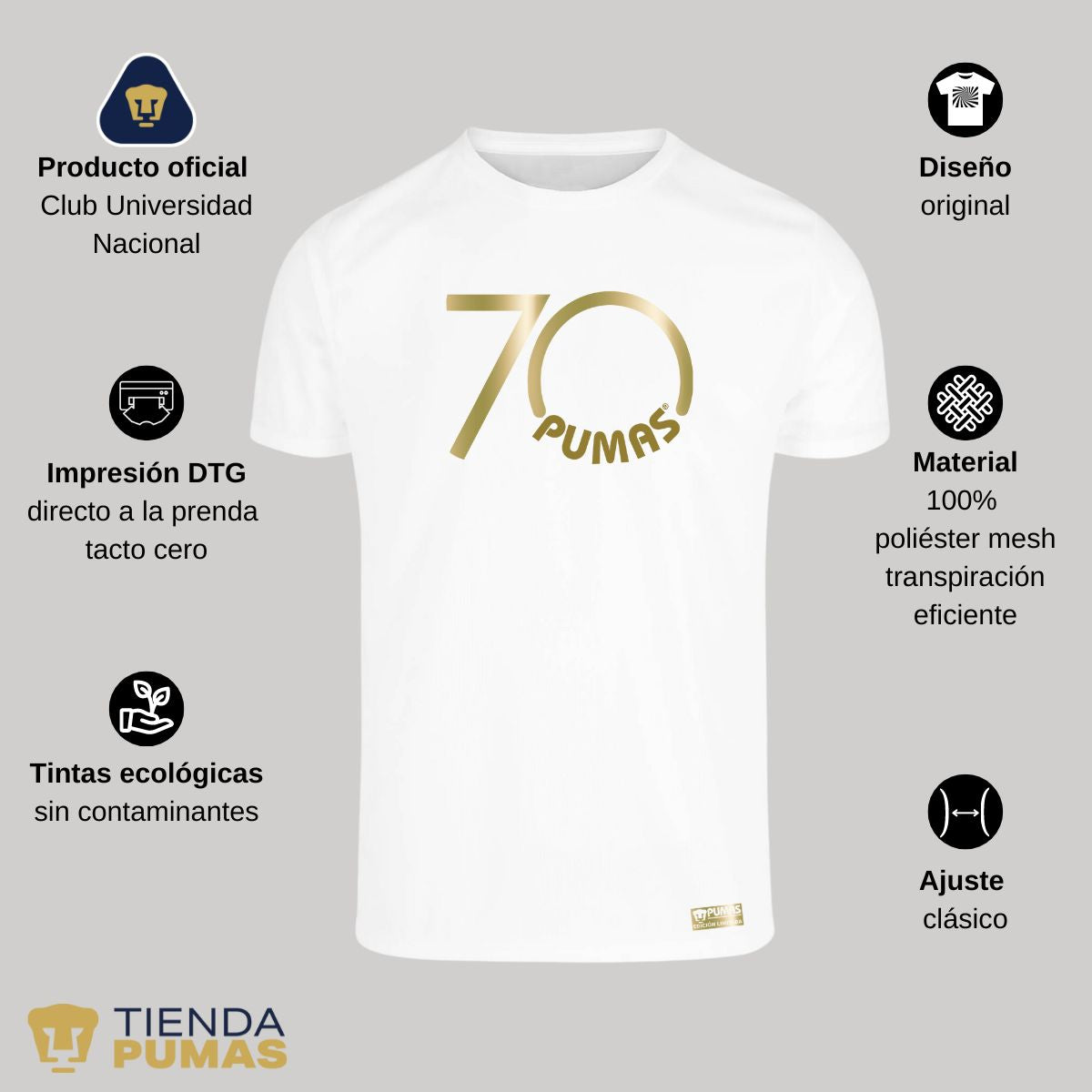 Playera Transpirable Hombre Pumas UNAM 70 Aniversario Fte Edición Limitada 4