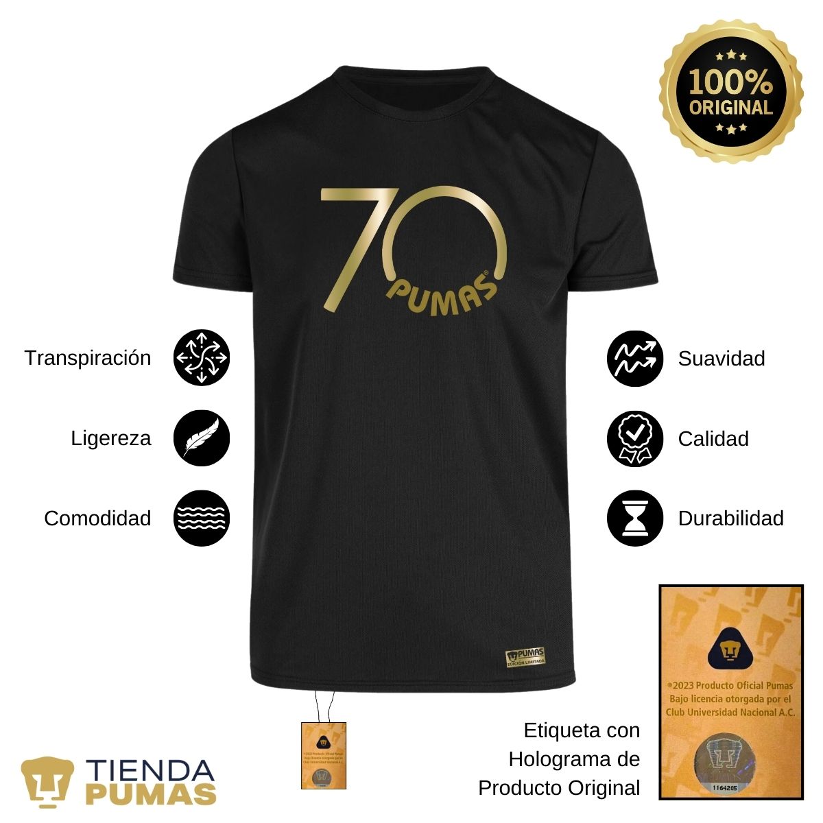 Playera Transpirable Hombre Pumas UNAM 70 Aniversario Fte Edición Limitada 4