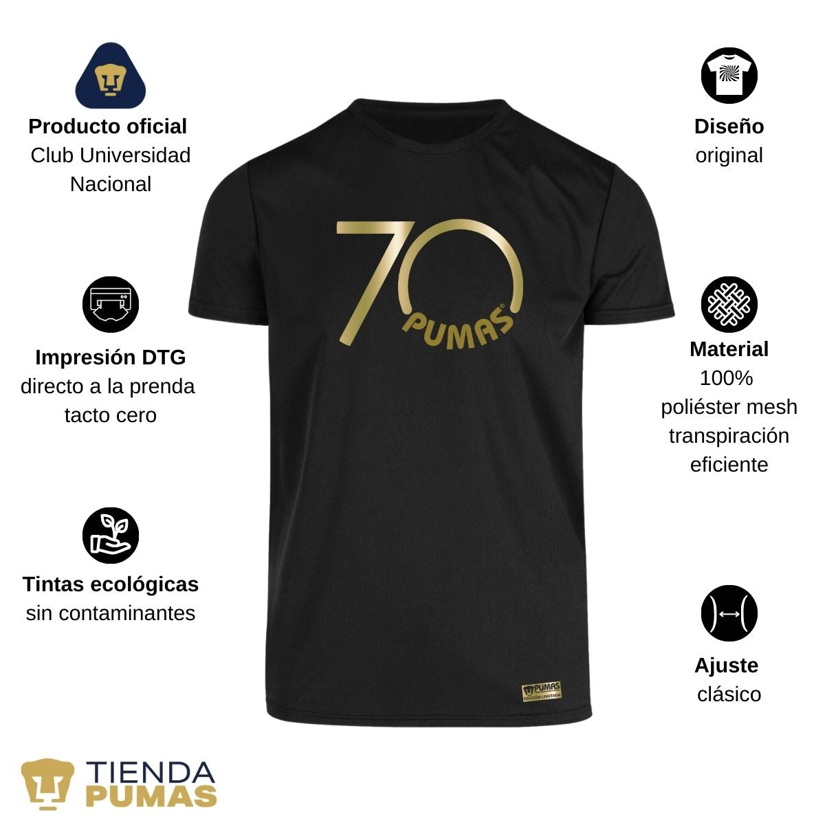 Playera Transpirable Hombre Pumas UNAM 70 Aniversario Fte Edición Limitada 4