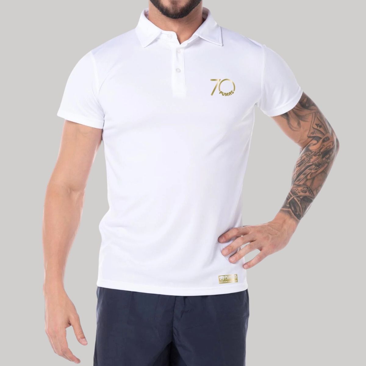 Playera Tipo Polo Transpirable Hombre Pumas UNAM 70 Aniversario Fte Edición Limitada 4