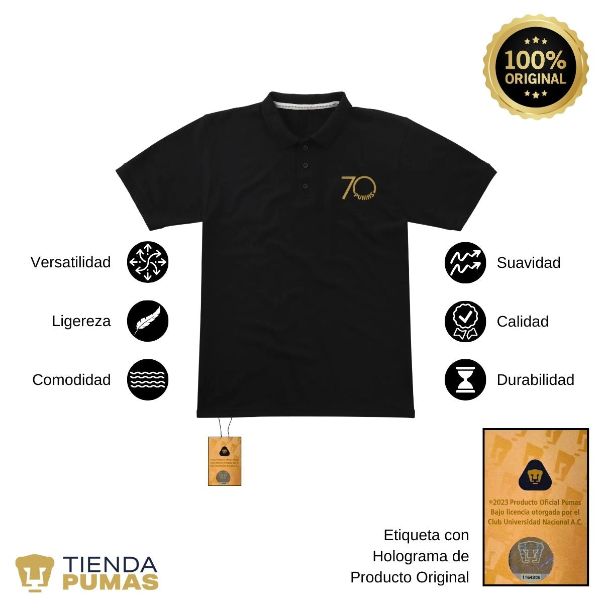 Playera Tipo Polo Piqué Hombre Pumas UNAM 70 Aniversario Bordado Edición Limitada 4