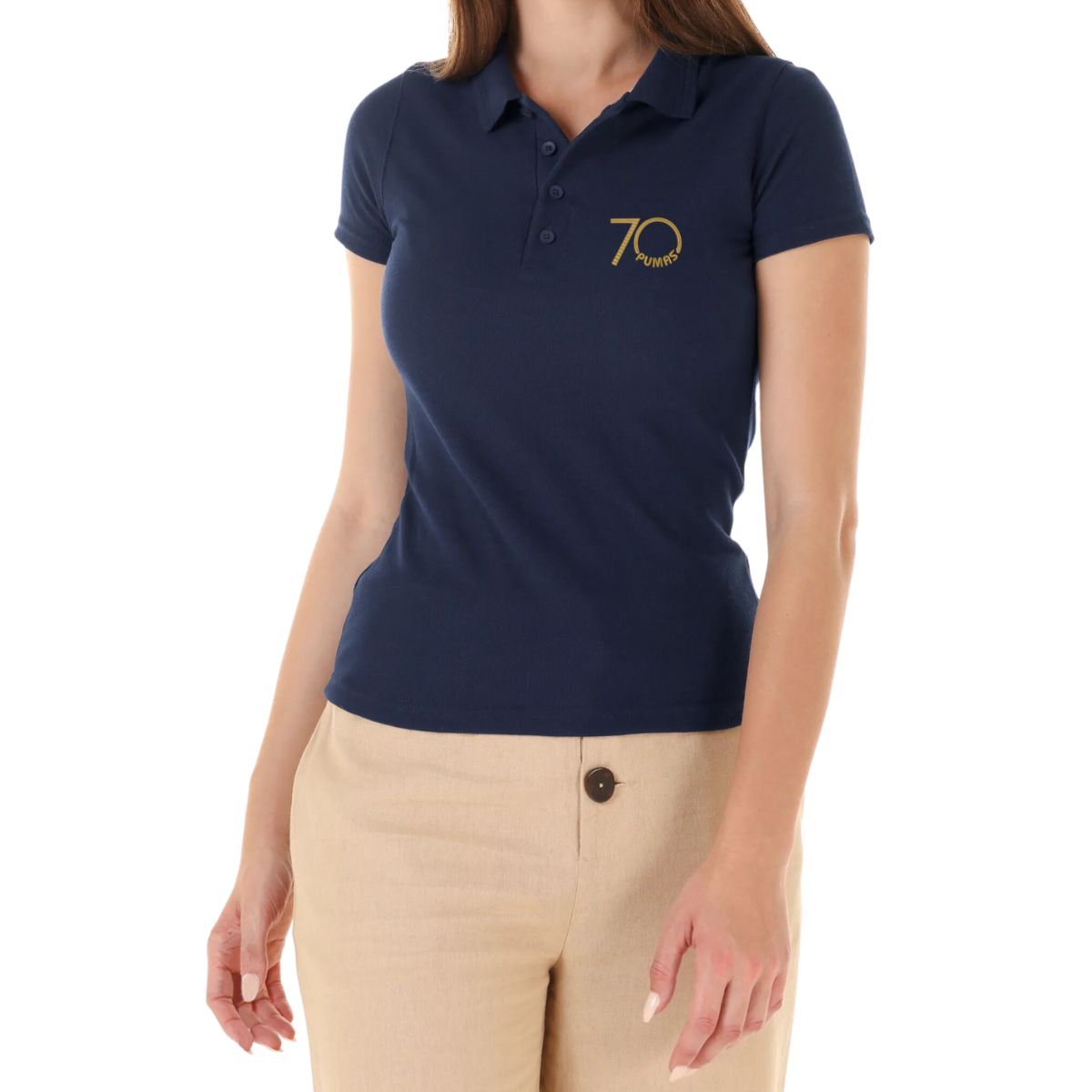 Playera Tipo Polo Piqué Mujer Pumas UNAM 70 Aniversario Bordado Edición Limitada 4