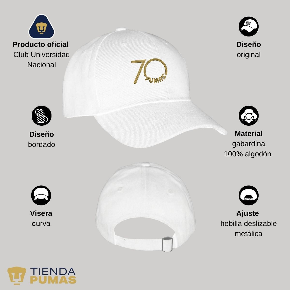 Gorra Pumas UNAM Hombre Mujer 70 Aniversario Bordado Fte Edición Limitada 4