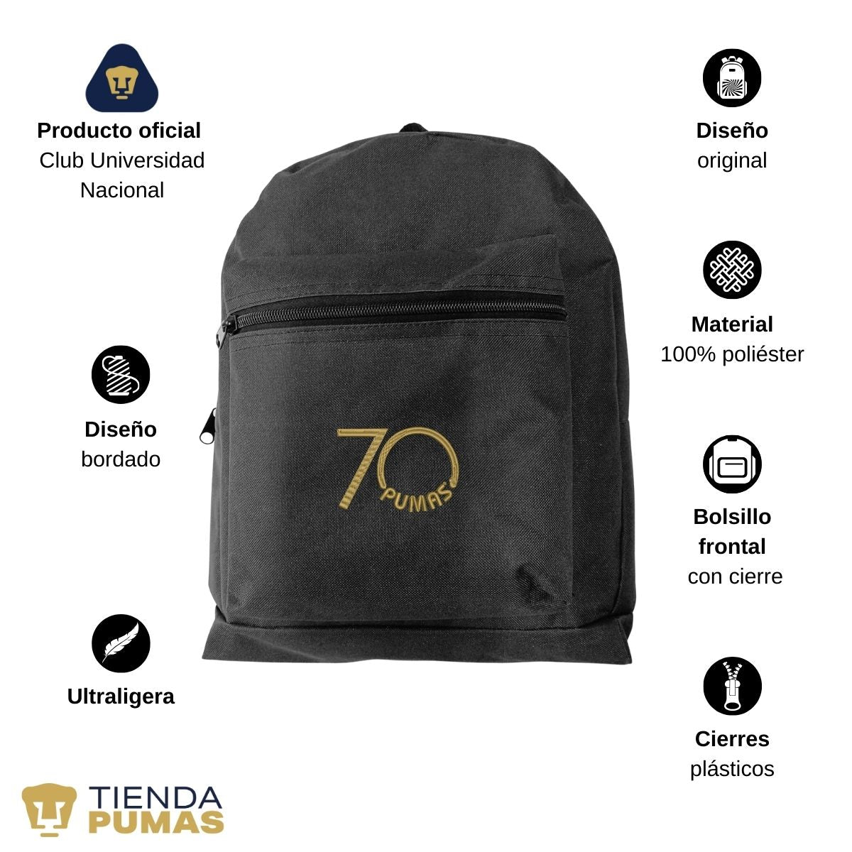 Mochila Escolar Pumas UNAM 70 Aniversario Bordado Edición Limitada 4